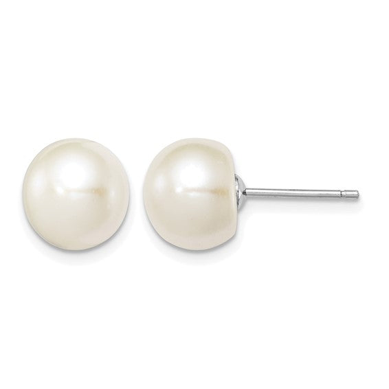 Sterling Silver White Freshwater Cultured Pearl Button Studs