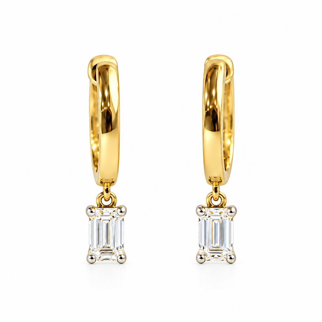 14K 0.60 CTW Lab Grown Emerald Diamond Dangle Huggies