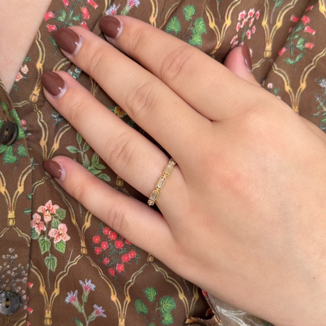 14K Tapered Baguette Diamond Milgrain Stack Ring