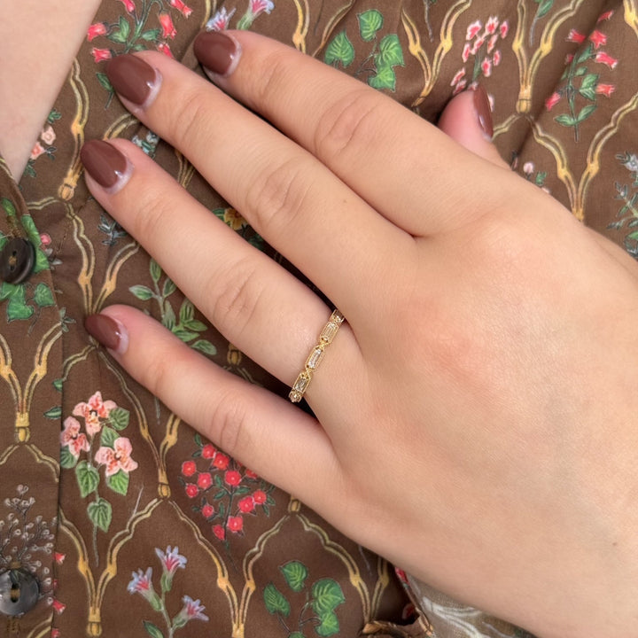 14K Tapered Baguette Diamond Milgrain Stack Ring