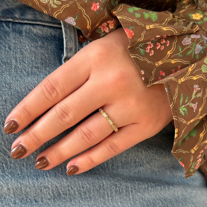 14K Tapered Baguette Diamond Milgrain Stack Ring