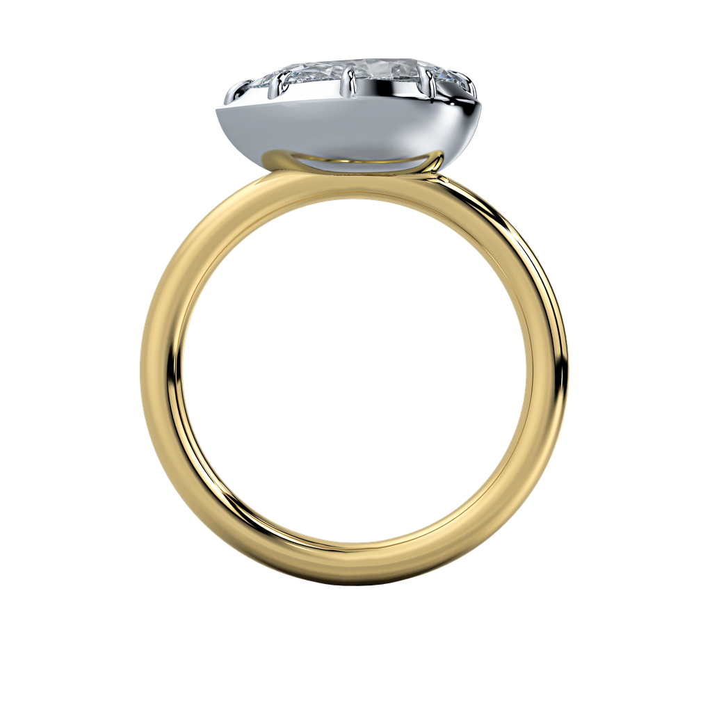 Taylor emerald-cut diamond engagement ring with a clean bezel setting on a gold band.