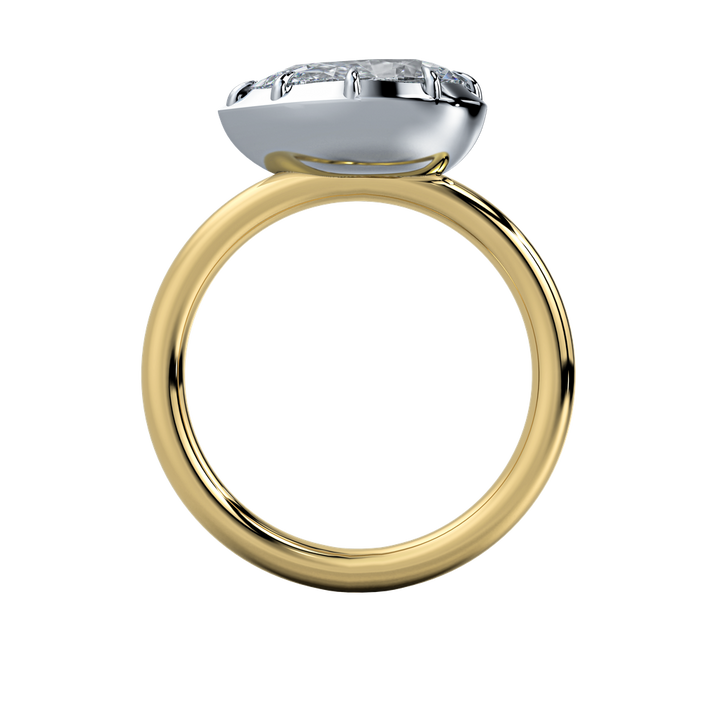 Taylor emerald-cut diamond engagement ring with a clean bezel setting on a gold band.
