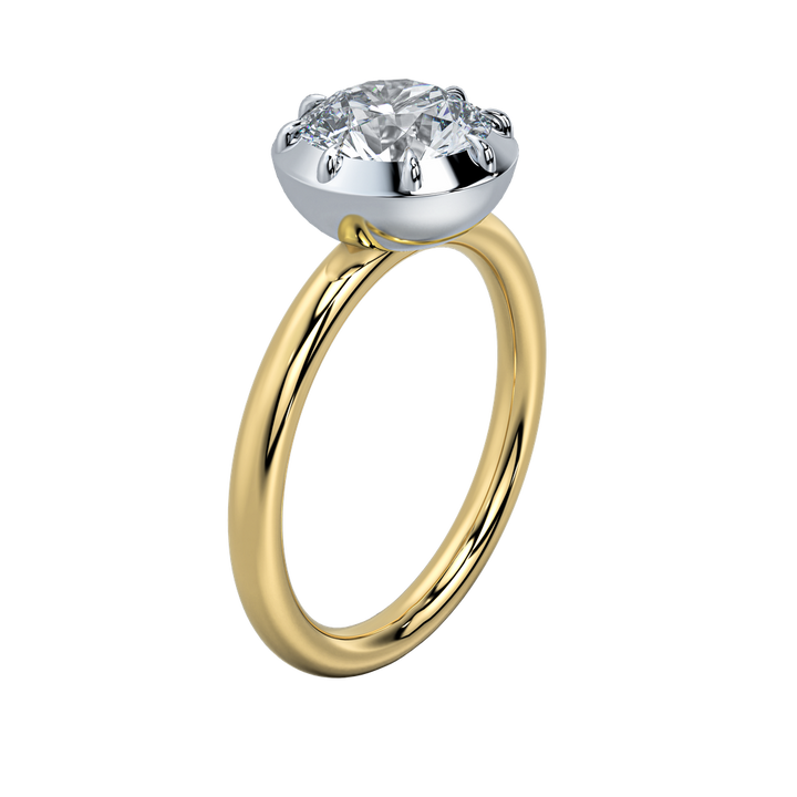 Taylor engagement ring: sleek emerald-cut diamond in a clean bezel setting on a gold band.