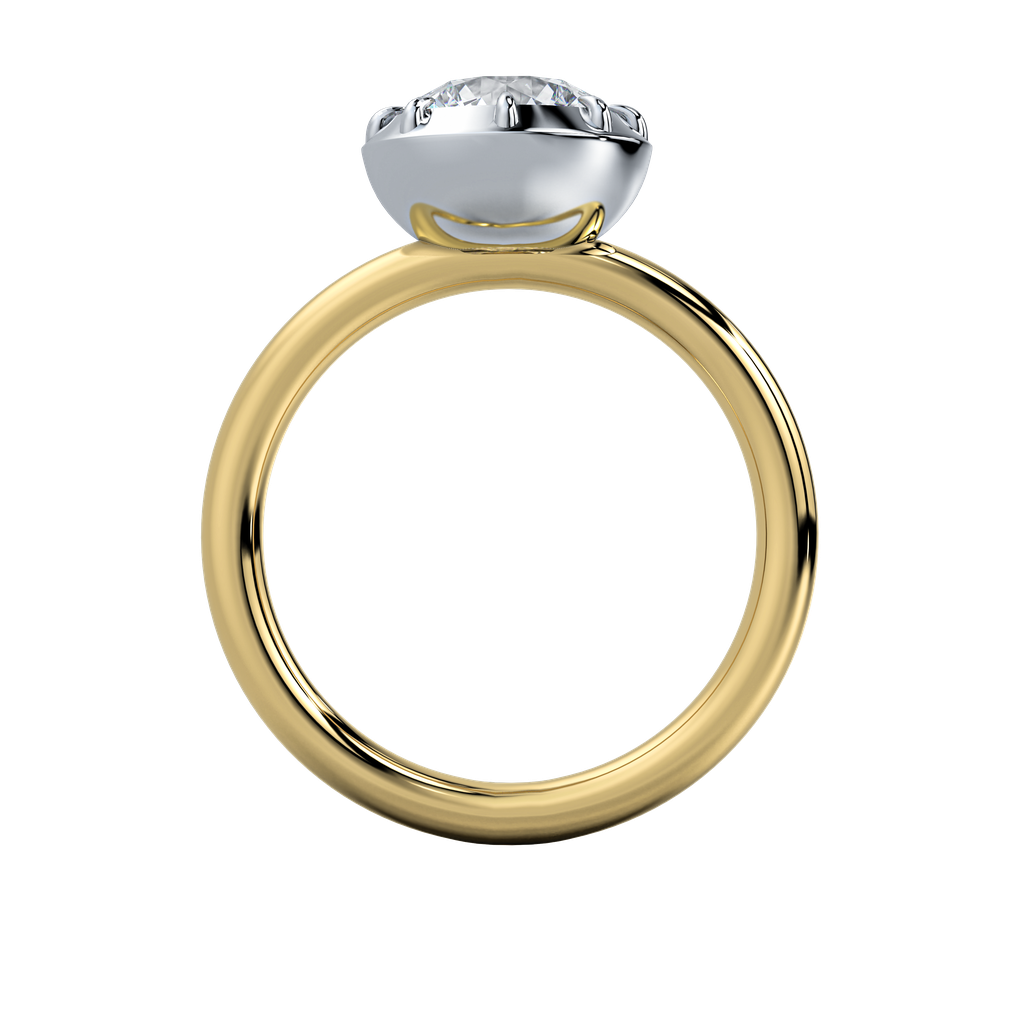 Taylor emerald-cut diamond engagement ring with a clean bezel setting on a gold band.