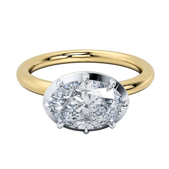 Taylor emerald-cut diamond engagement ring with a yellow gold band and white gold bezel setting.