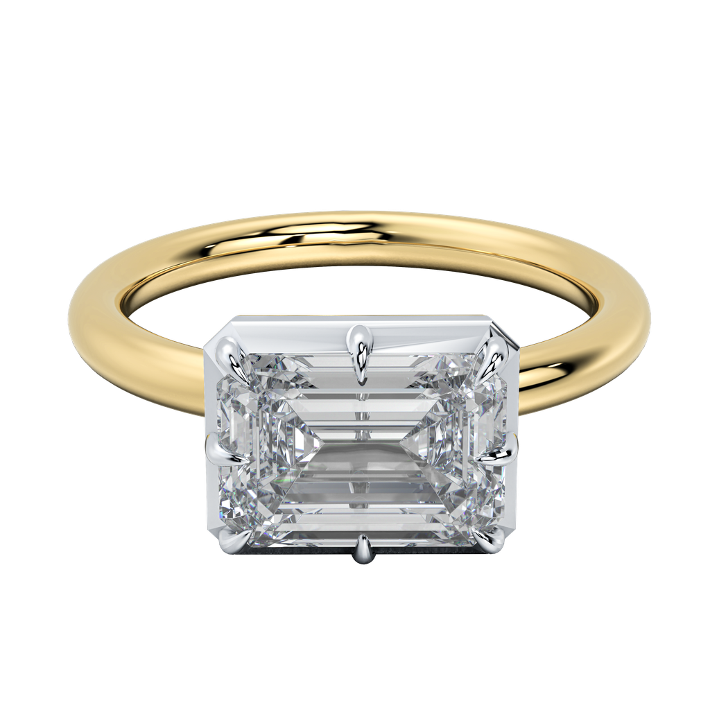 Taylor emerald-cut diamond engagement ring with a sleek bezel setting on a gold band.