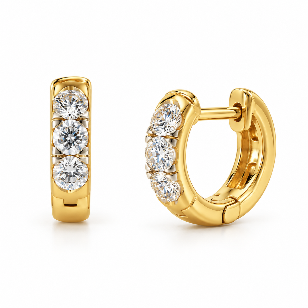 14K 0.74 CTW Lab Grown Trio Diamond Huggie Hoops