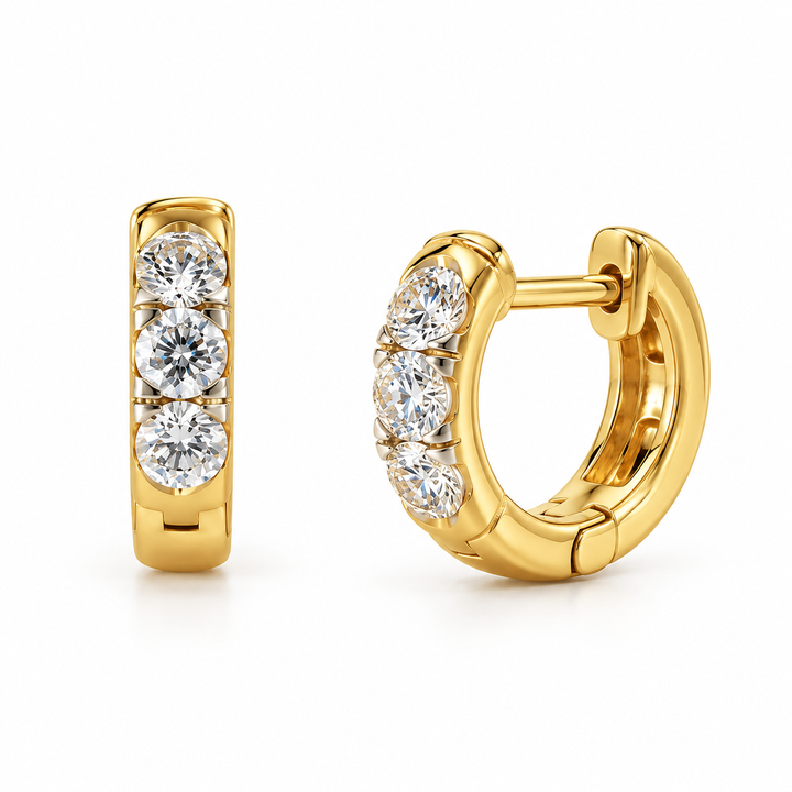 14K 0.74 CTW Lab Grown Trio Diamond Huggie Hoops