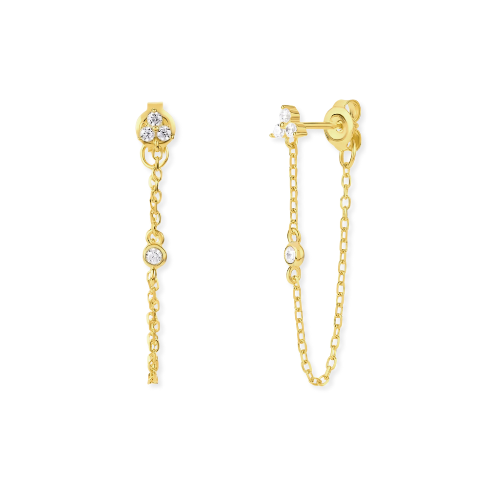Three-Stone Drop Chain Earrings