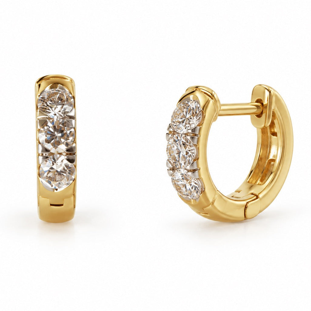 14K 0.74 CTW Lab Grown Trio Diamond Huggie Hoops