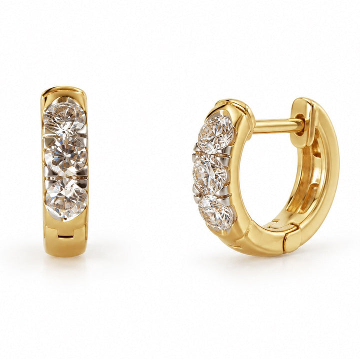 14K 0.74 CTW Lab Grown Trio Diamond Huggie Hoops