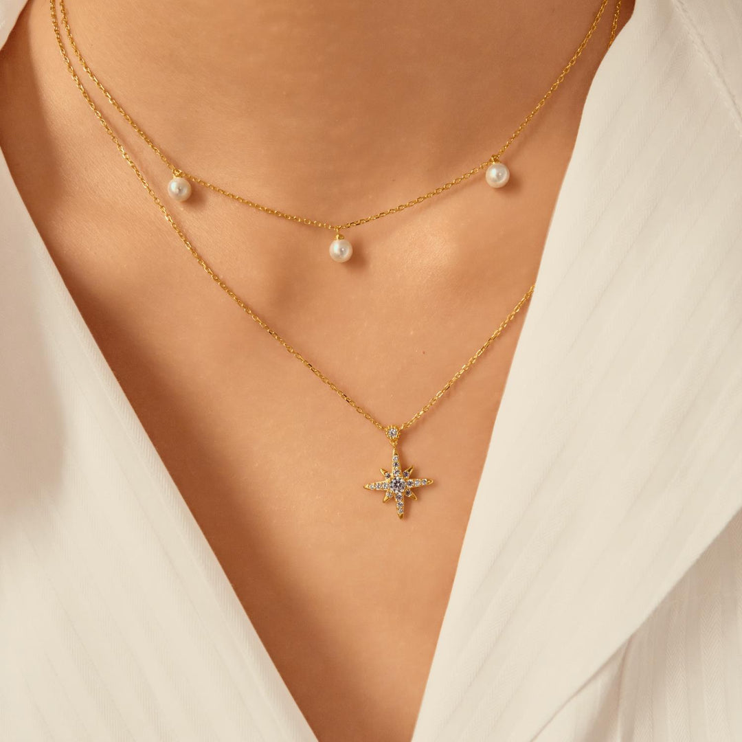 Triple Shell Pearl Station Necklace