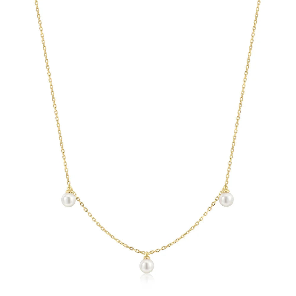 Triple Shell Pearl Station Necklace