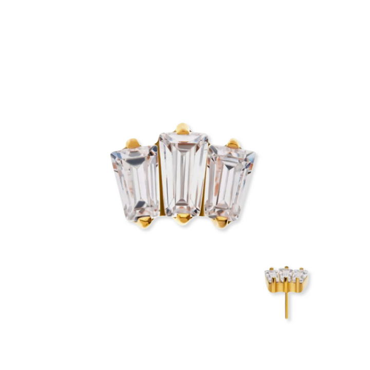 Baguette CZ 3-Cluster Flat Back Stud