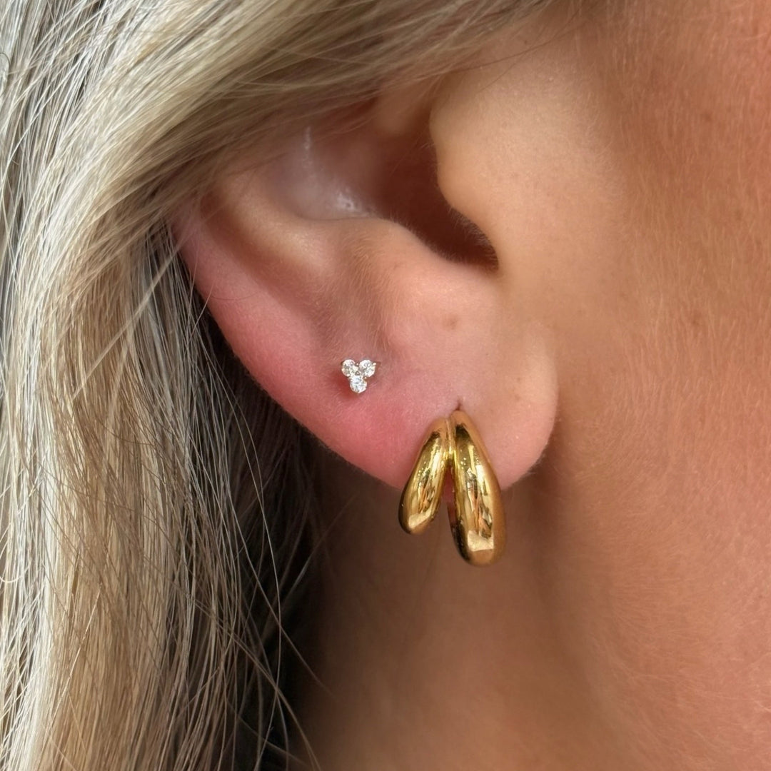 Triple Cluster CZ Flat Back Stud