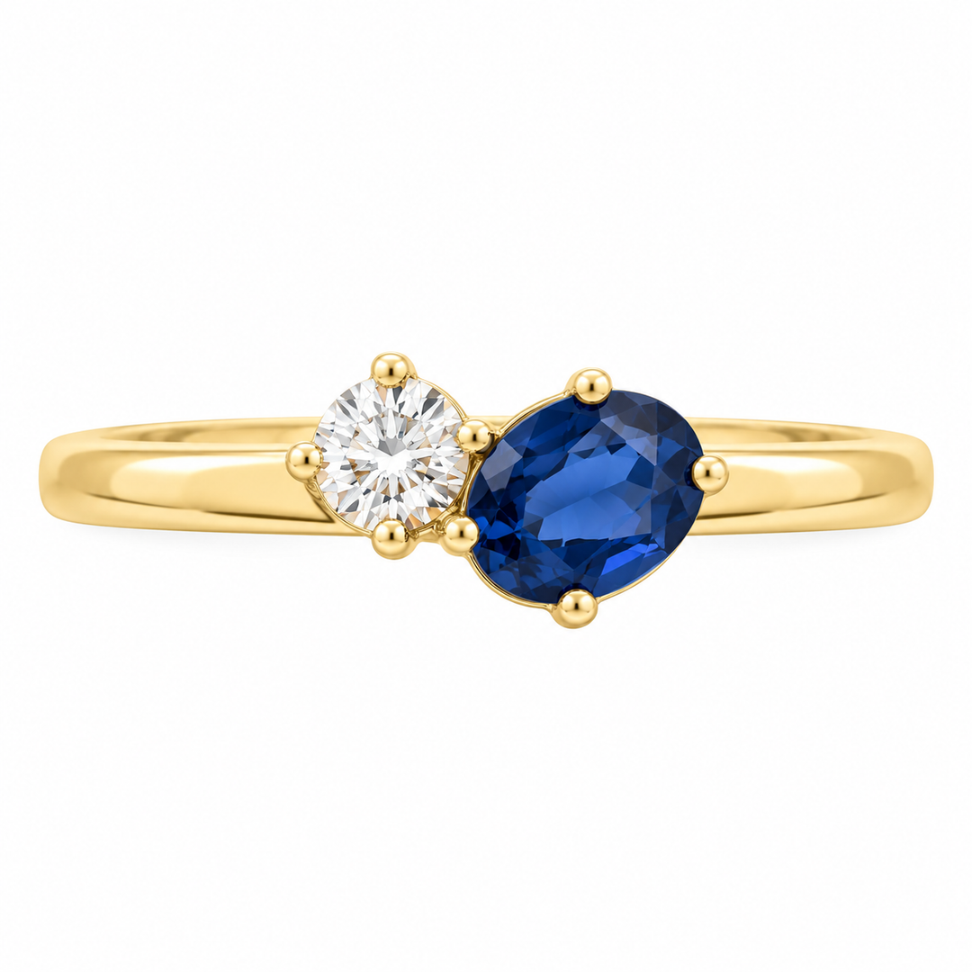 14K Gemstone &amp; Diamond Toi et Moi Ring