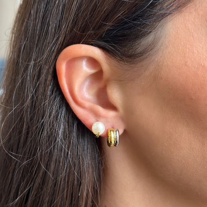 Two-Tone Duet Mixed Huggie Hoops