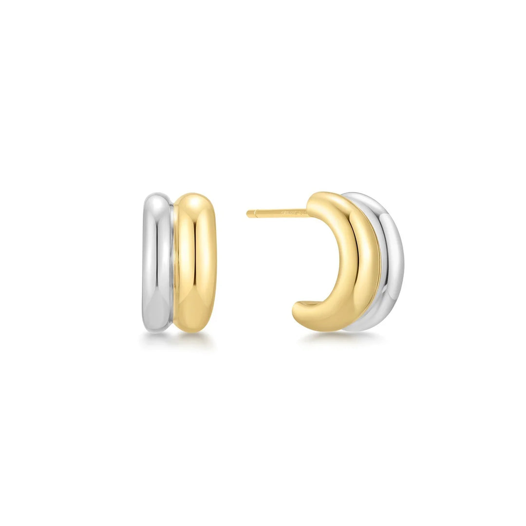 Two-Tone Duet Mixed Huggie Hoops