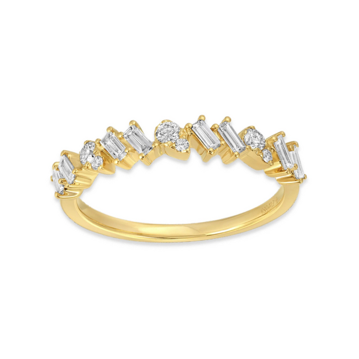 14K Slanted Baguette &amp; Round Diamond Anniversary Ring