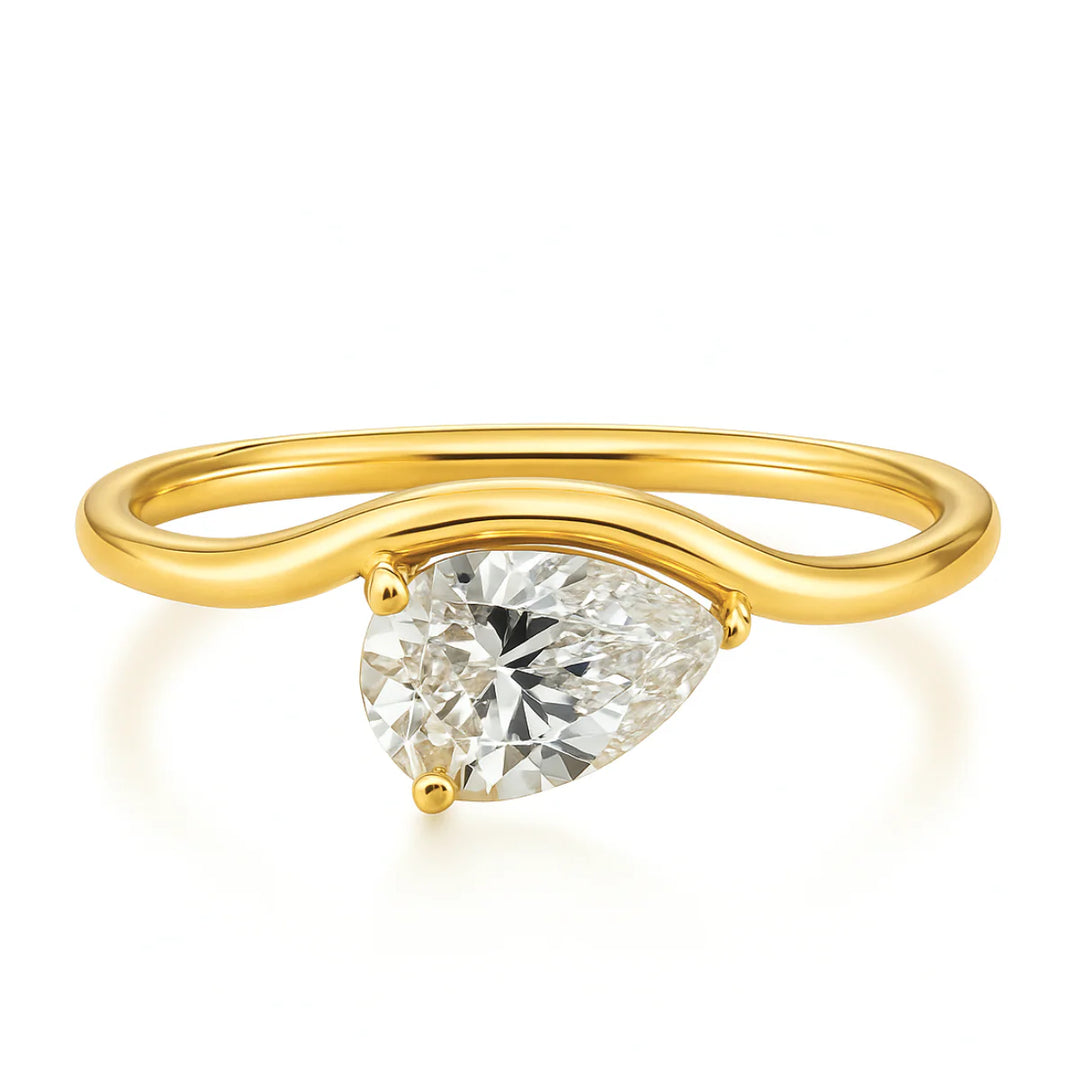 Offset Pear Solitaire Ring