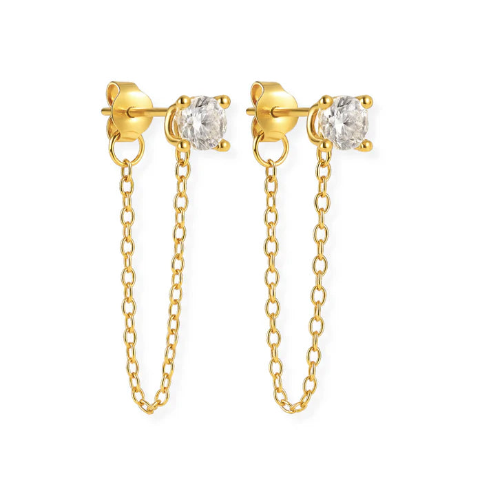 Solitaire Drop Chain Studs