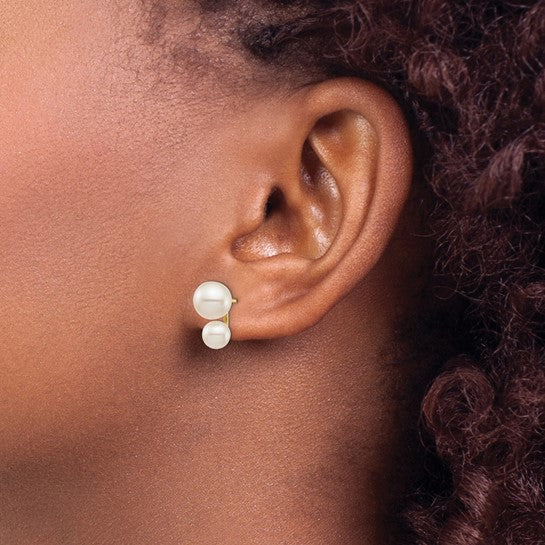 14K Round Freshwater Cultured Double Pearl Earrings