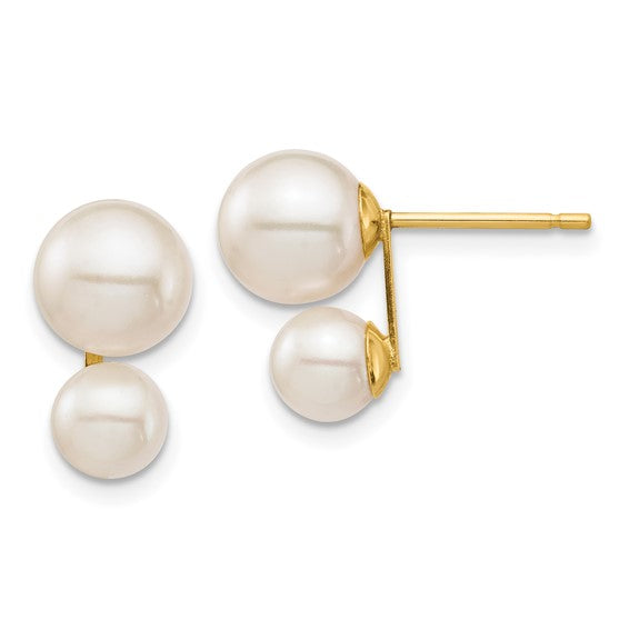 14K Round Freshwater Cultured Double Pearl Earrings