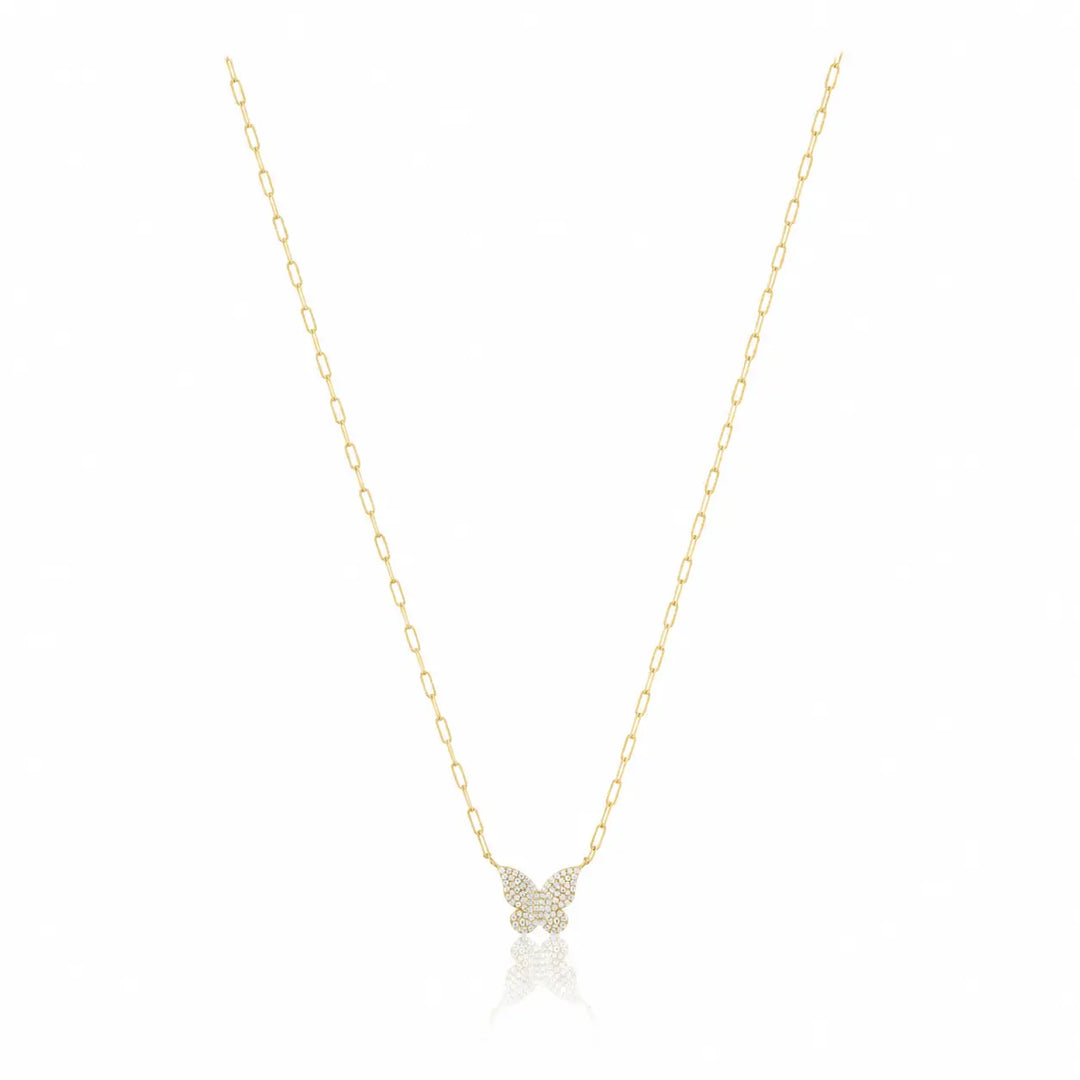 Pave Butterfly Chain Link Necklace