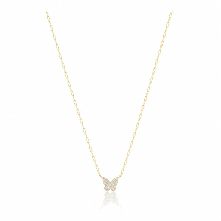 Pave Butterfly Chain Link Necklace