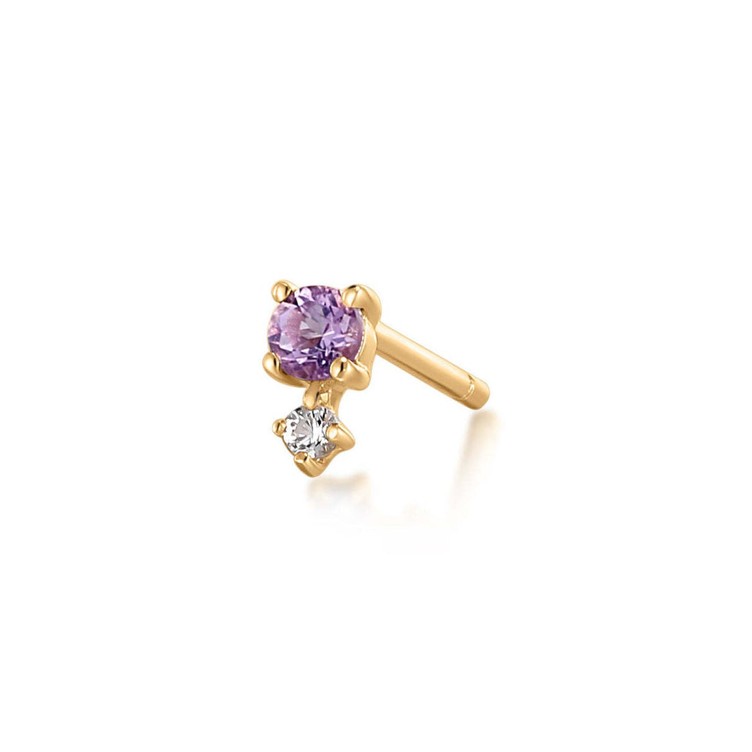 14K Birthstone & White Sapphire Stud