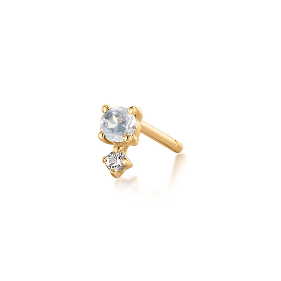 14K Birthstone & White Sapphire Stud