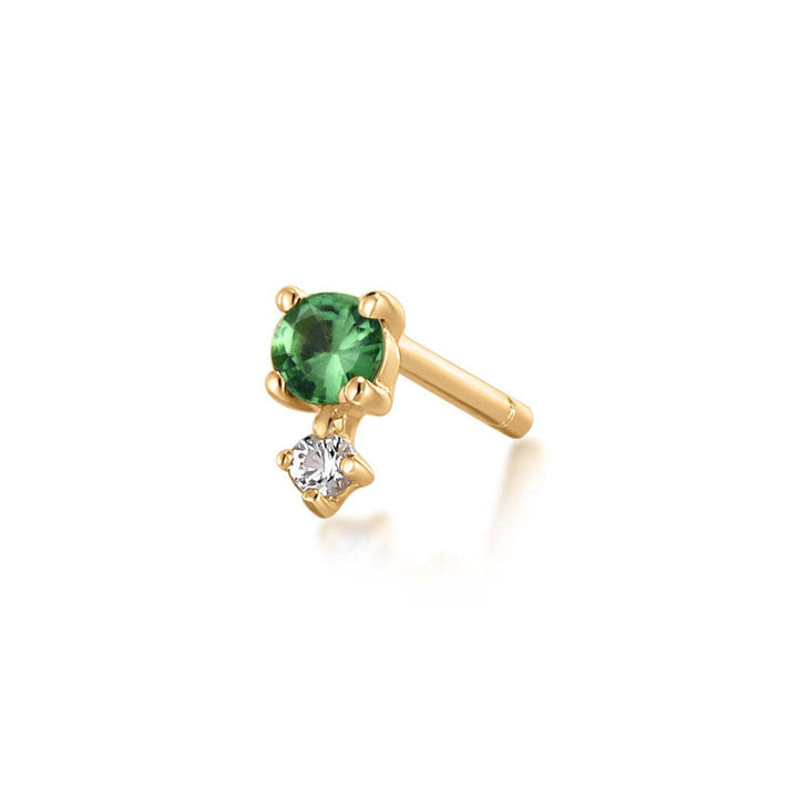 14K Birthstone & White Sapphire Stud