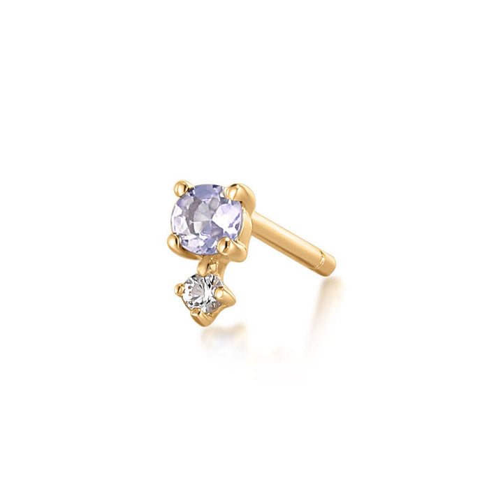 14K Birthstone & White Sapphire Stud