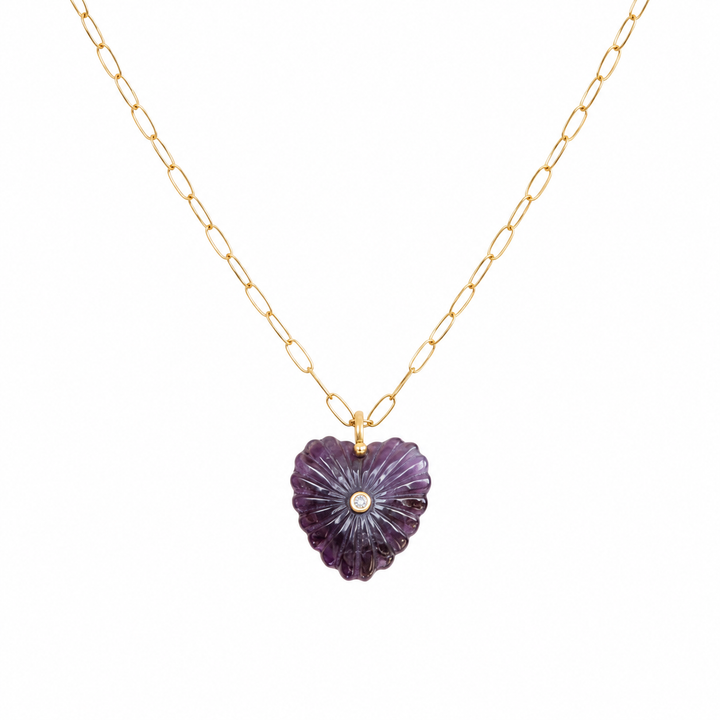 Amethyst Heart Paperclip Necklace