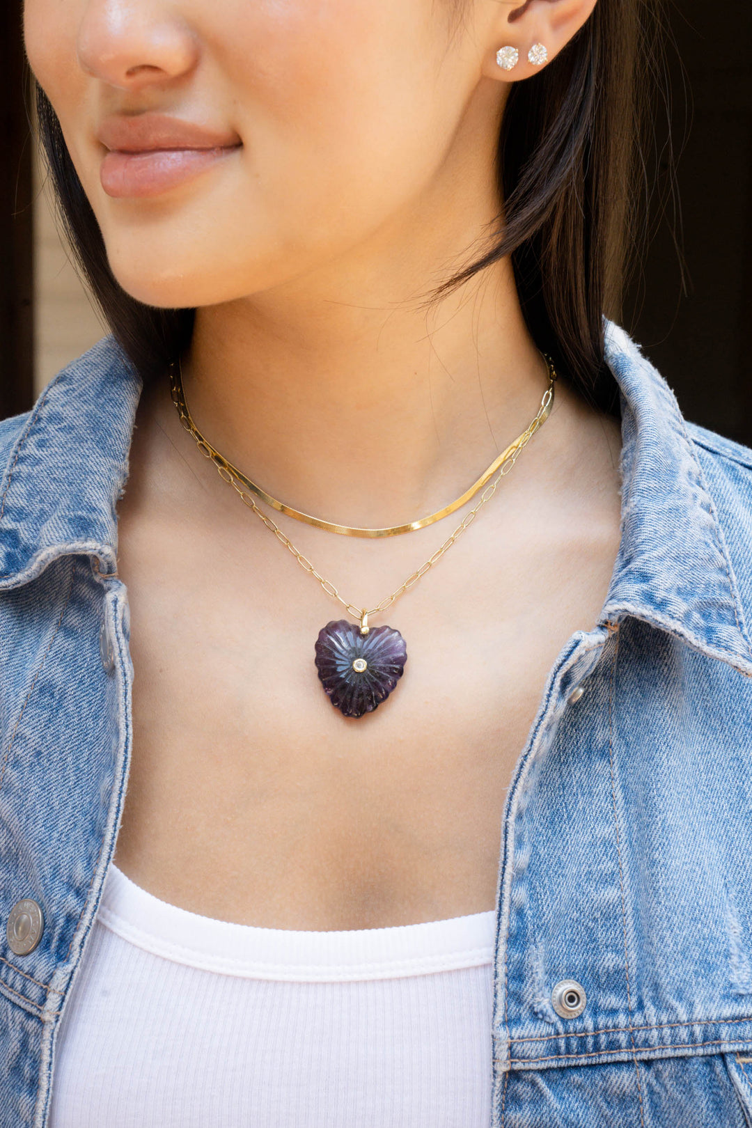Amethyst Heart Paperclip Necklace