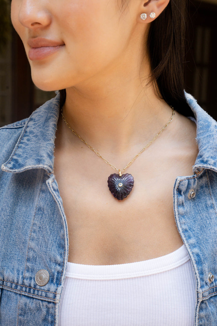 Amethyst Heart Paperclip Necklace