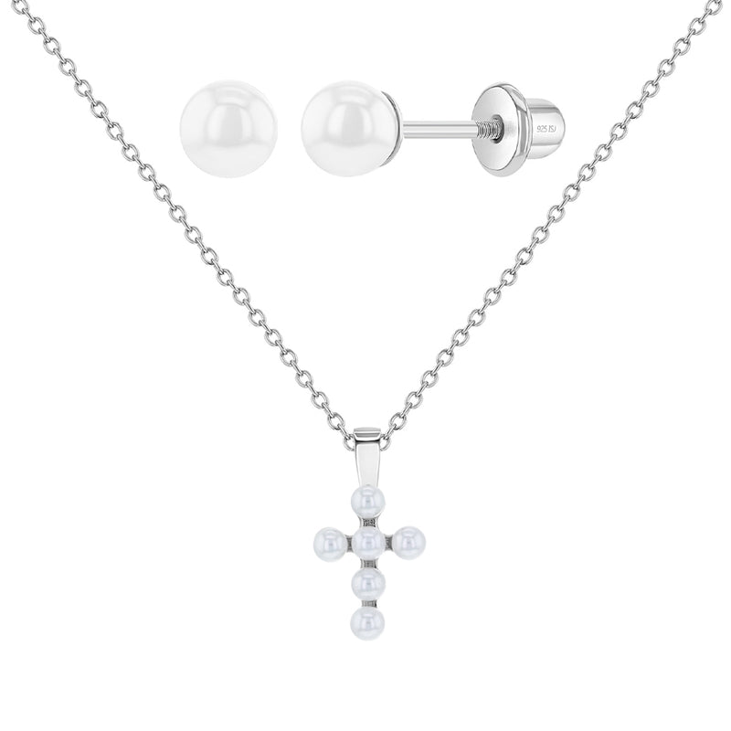 Pearl Cross Necklace & Earring Set