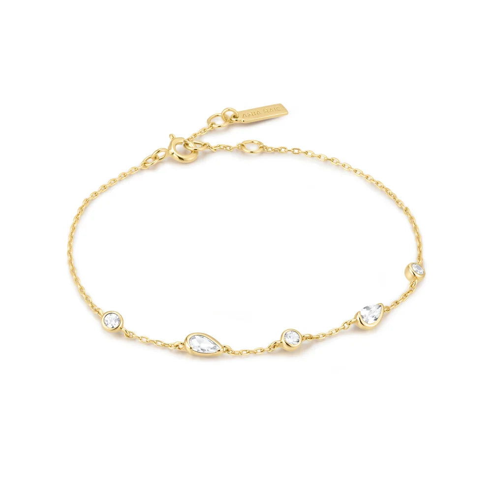 Gold Bezel Round &amp; Teardrop Station Bracelet