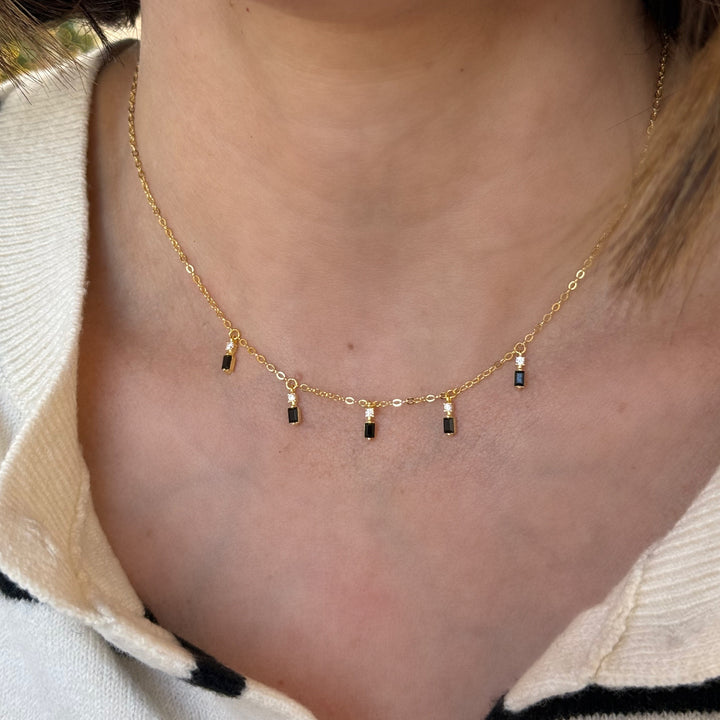 Baguette &amp; Round Dangle Choker Necklace