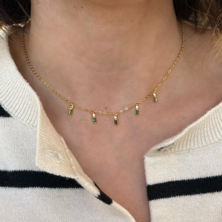 Baguette &amp; Round Dangle Choker Necklace