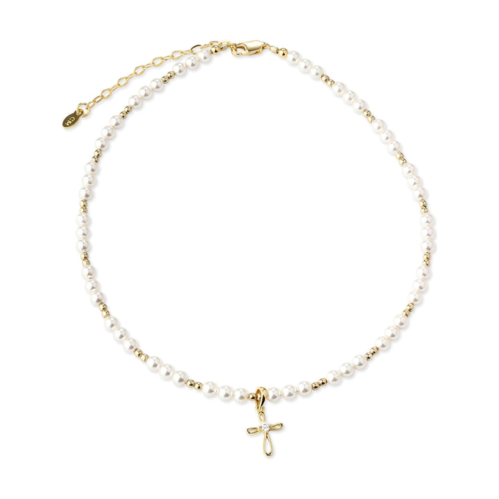 Beaded Pearl Cross Necklace-Embark Fine Jewelry