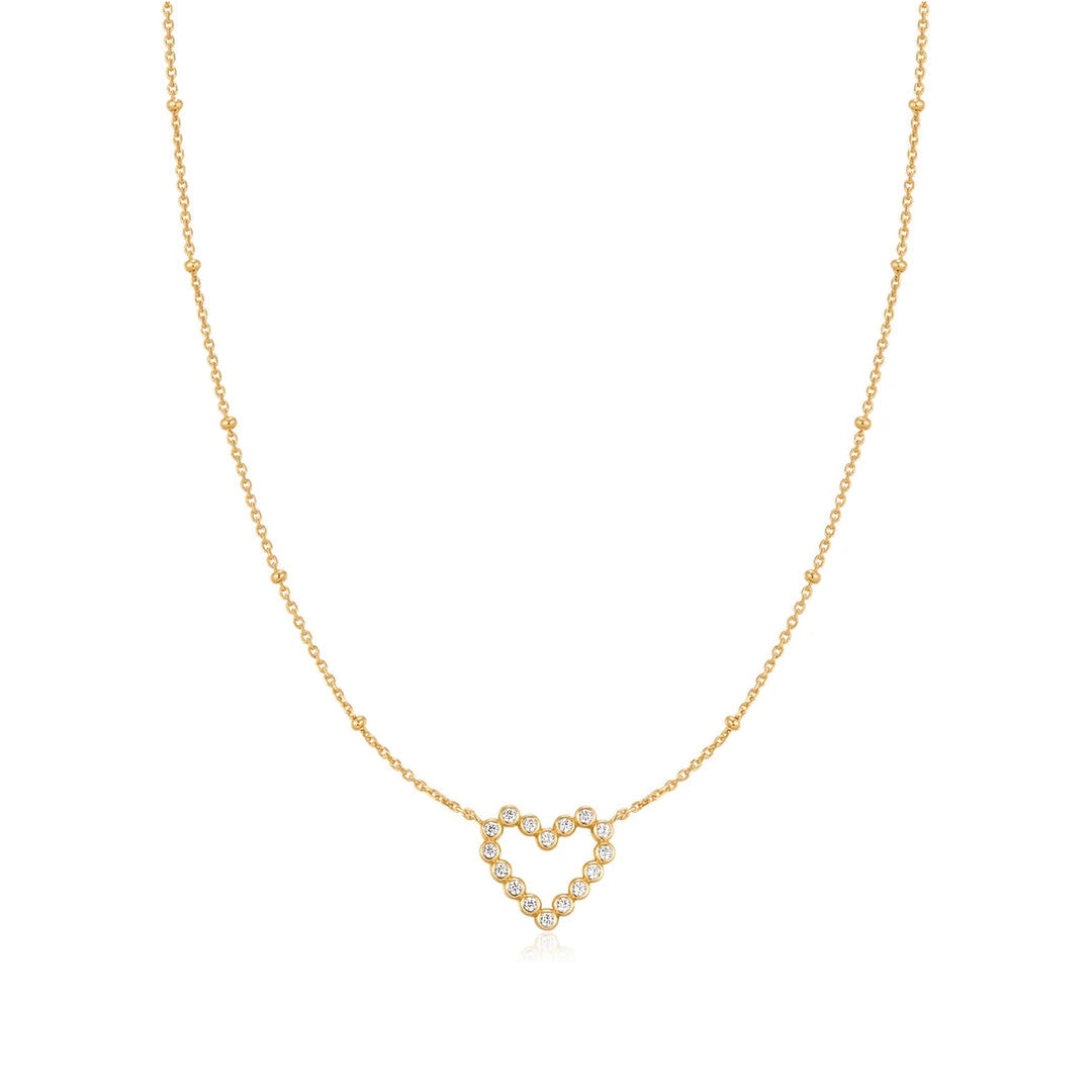 Bezel Open Heart &amp; Beaded Chain Necklace-Embark Fine Jewelry