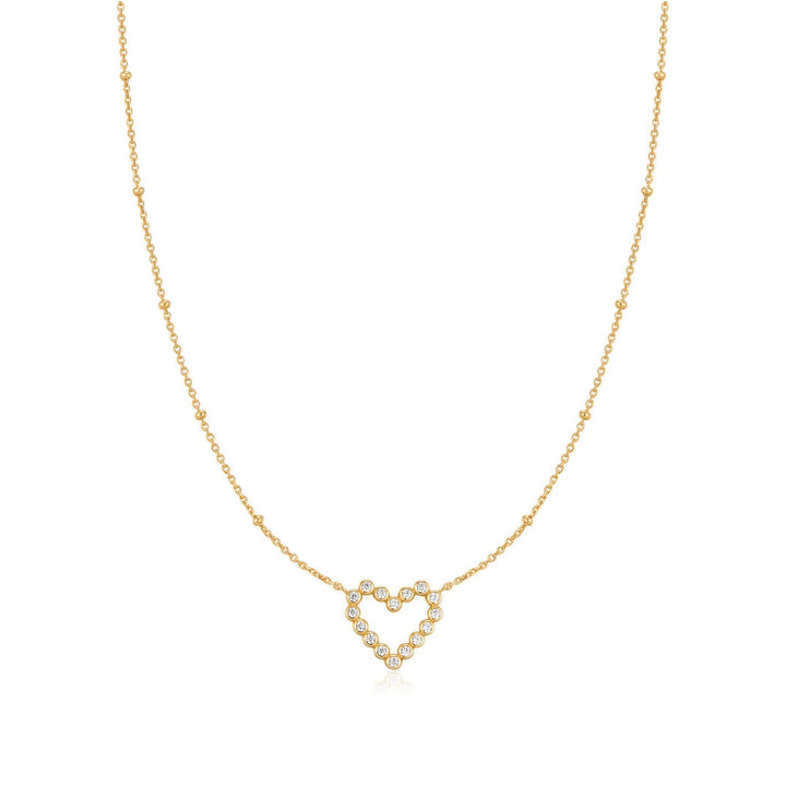 Bezel Open Heart &amp; Beaded Chain Necklace-Embark Fine Jewelry