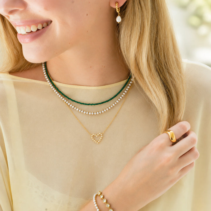 Bezel Open Heart &amp; Beaded Chain Necklace-Embark Fine Jewelry