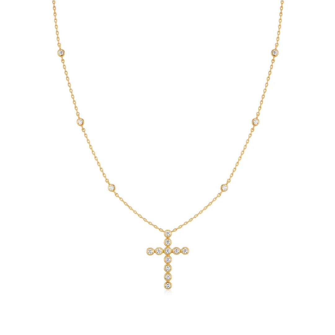 Bezel-Set Cross Station Necklace-Embark Fine Jewelry