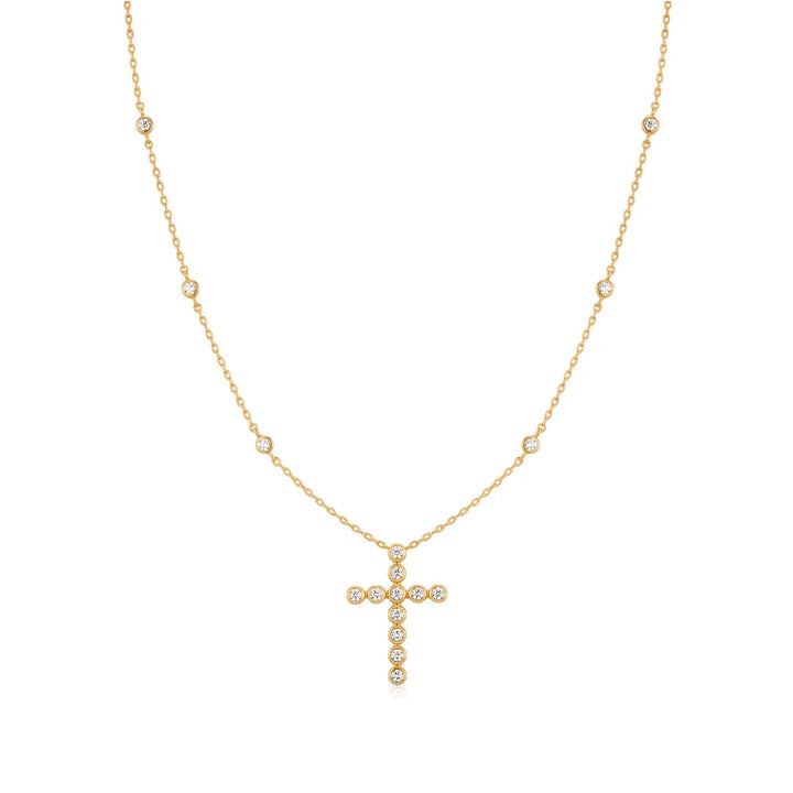 Bezel-Set Cross Station Necklace-Embark Fine Jewelry