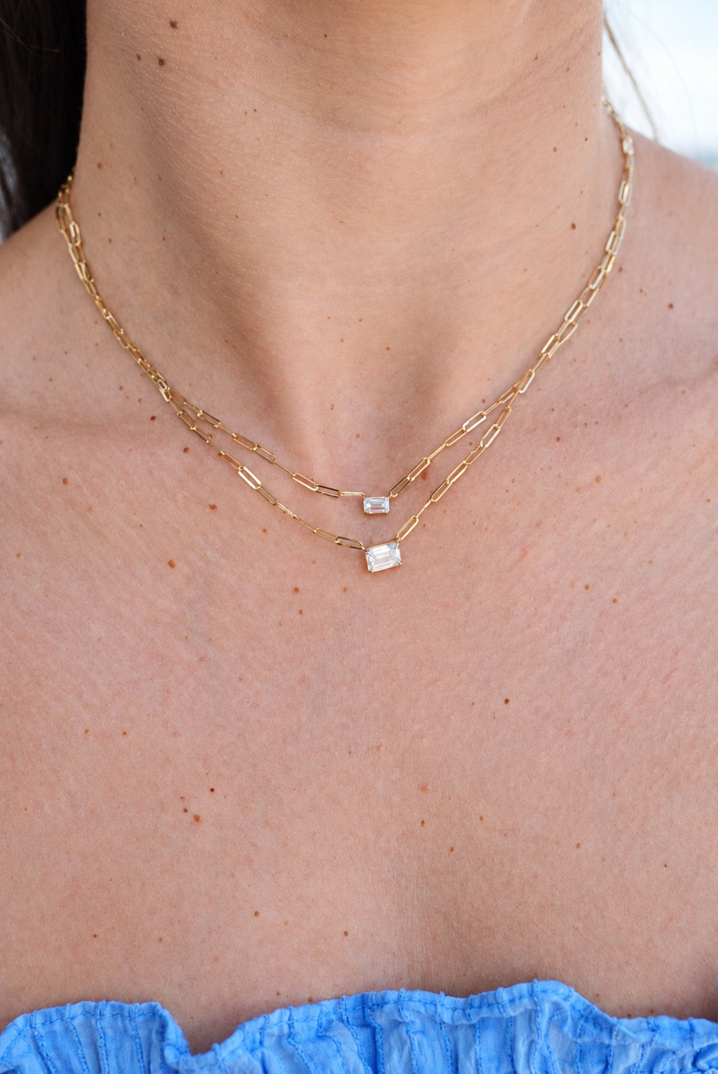 14KY Emerald-Cut Diamond Paperclip Chain Necklace