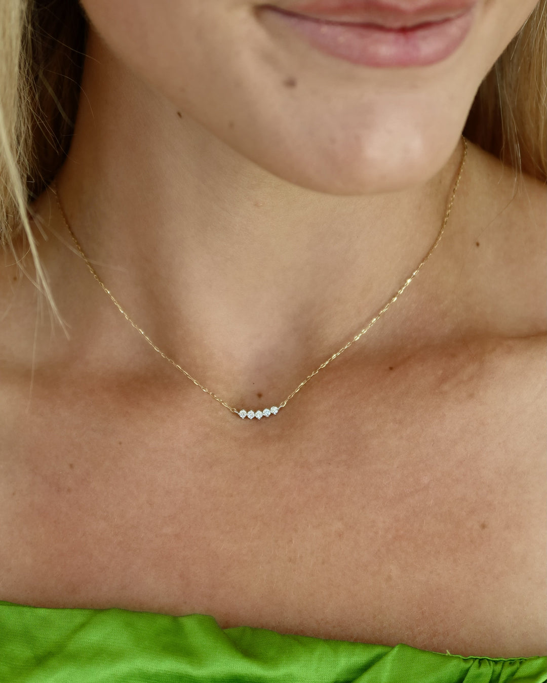 14K Two-Tone Compass-Set Diamond Curved Bar Necklace