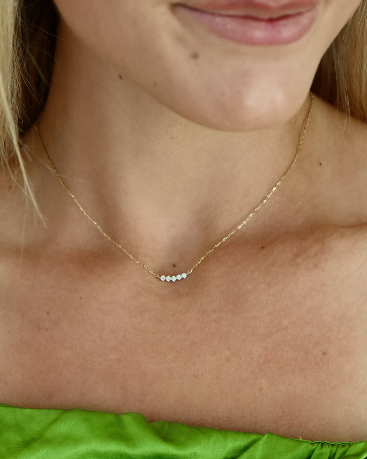 14K Two-Tone Compass-Set Diamond Curved Bar Necklace